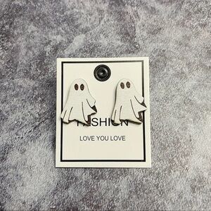 NEW Lightweight Ghost Halloween Stud Earrings Wood Quirky Fun Costume